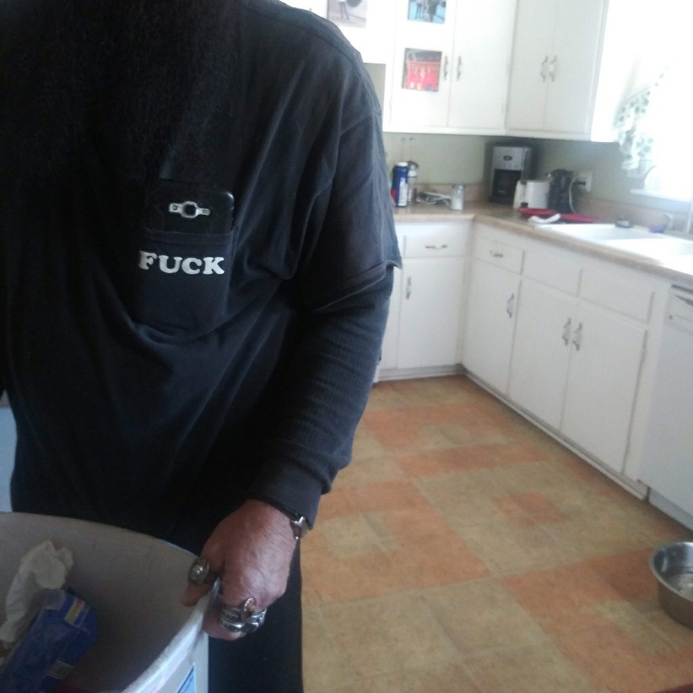 Black custom made pocket t shirt.